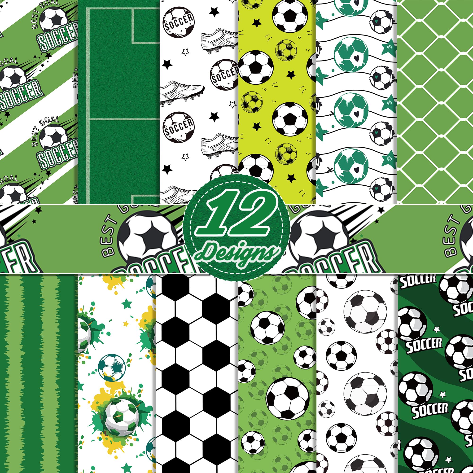 24 Sheets Soccer Scrapbook Paper 12'' x 12'' Soccer Pattern Paper Pack Sports Double-Sided Scrapbook Papers for Scrapbooking DIY Decorative Background