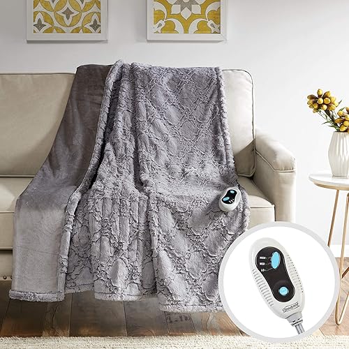 Beautyrest manta eléctrica con patrón ogee, cálida y suave,con apagado automático