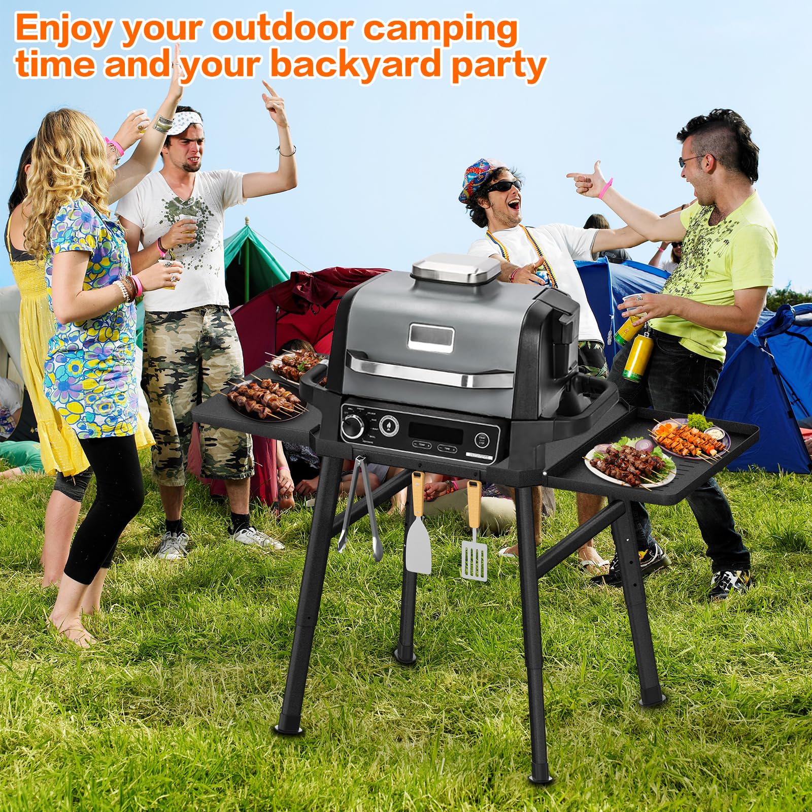 Grillständer für Ninja Woodfire Außenofen Serie und Grillständer, Beweglicher Ständer zum Ninja Woodfire mit Beistelltisch,Pizzaofenständer Grillzubehör