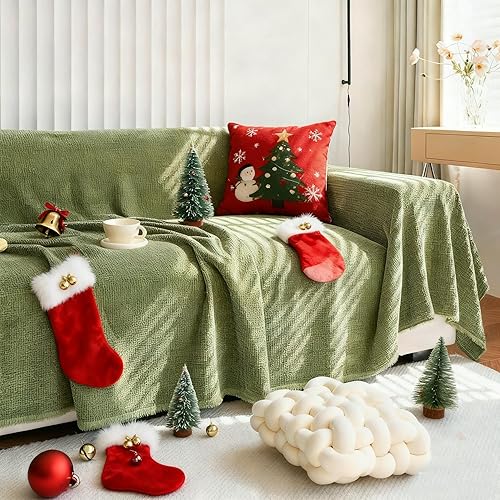 HANDONTIME Funda verde oscuro de pana jacquard para sofá de 3 cojines, bonita funda de sofá lavable para sofá de 3 cojines, funda de felpilla suave