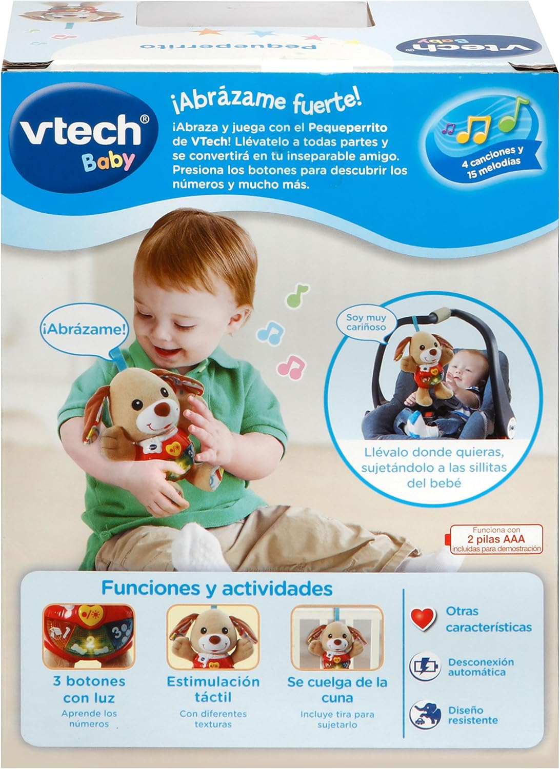 VTech -Baby Small Interactive Plush Dog with Songs Voices and Activities That Stimulate Baby in Different Aspects Development Motor, Language and Sensory, Brown (3480-502322)