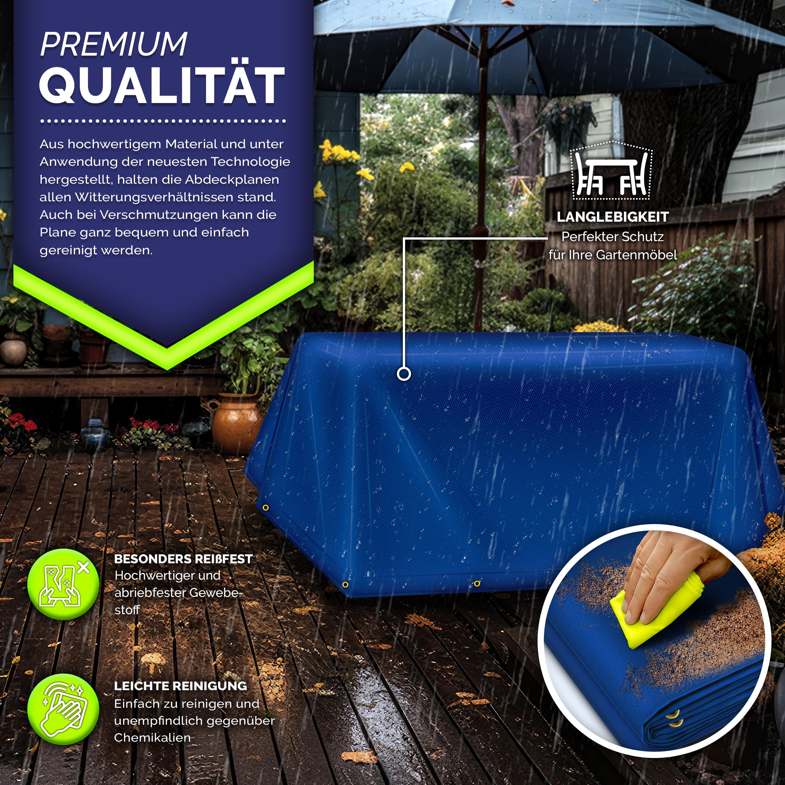tillvex® Afdekzeil, met ingestanste ringen, 10x spanrubber, 15