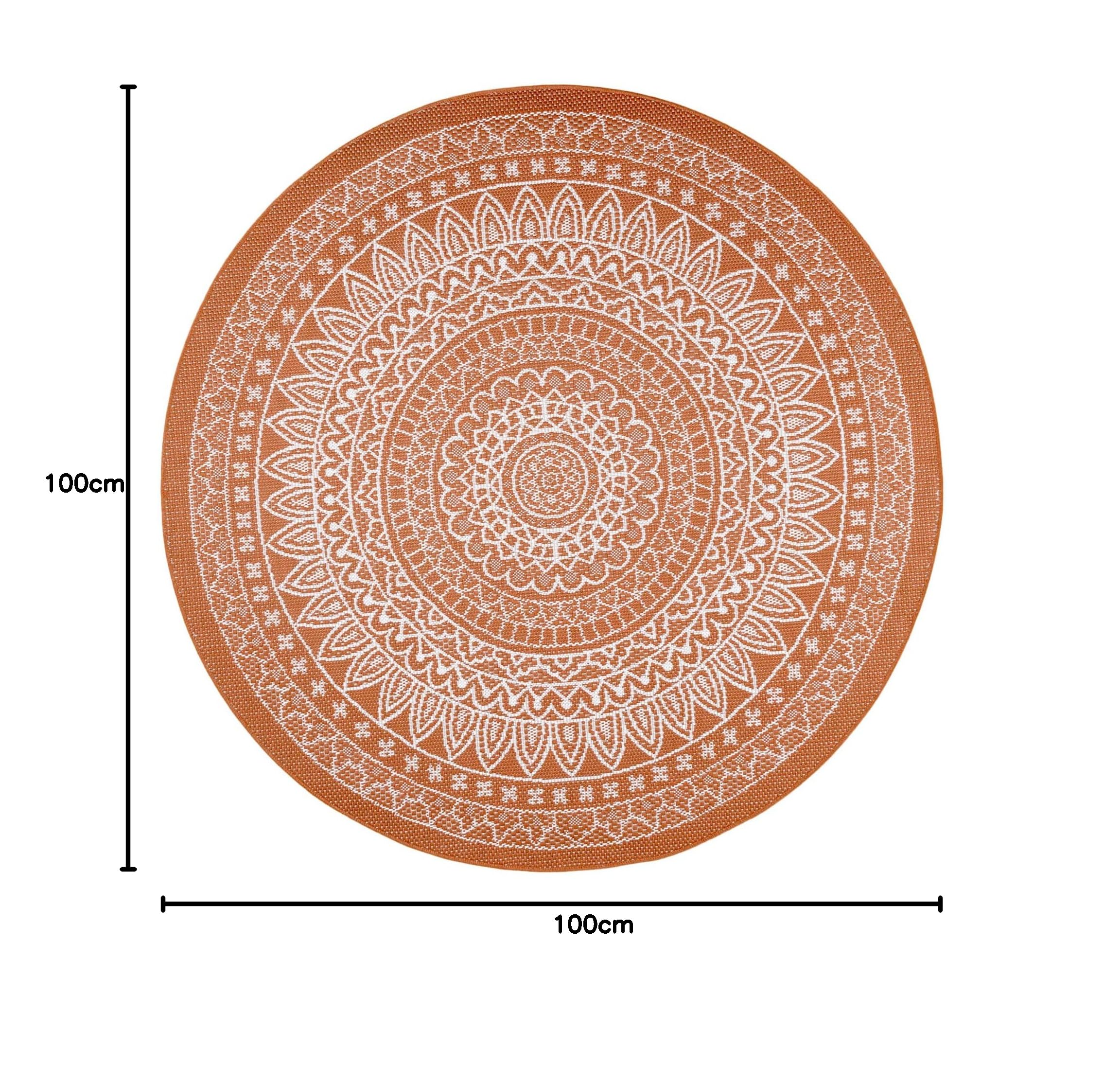 FRAAI | Home & Living Tapis d'extérieur Rond - Summer Azteca Terracotta - Ø 100 cm - Tapis Exterieur Resistant Pluie - Rond - Terrasse, Jardin, Balcon | Résistant aux intempéries - Synthétique - Polypropylène - Balcon, Jardin/Terrasse - Tapis d'extérieur