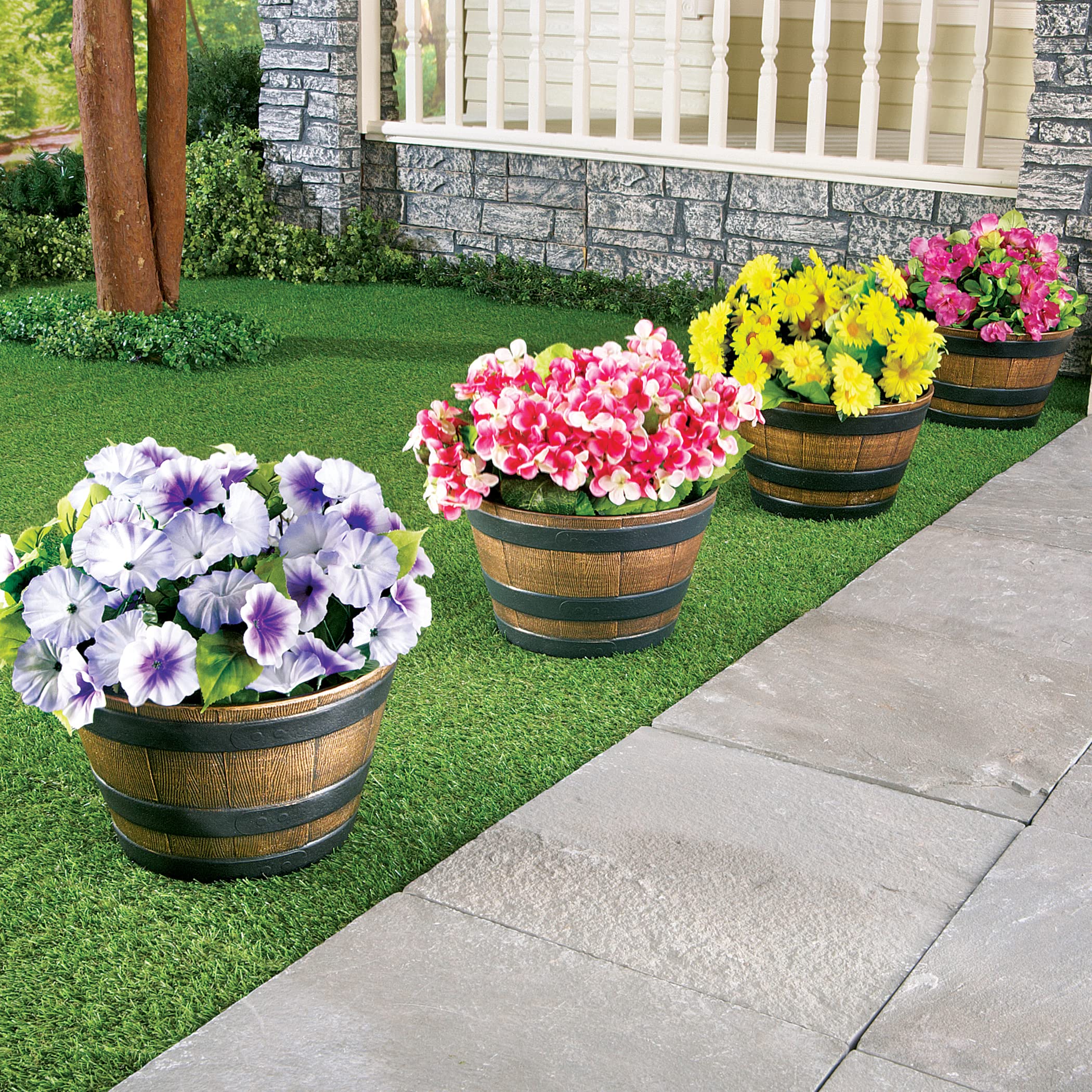 Home Depot Whiskey Barrel Wooden Planters Pure Garden Light Weight