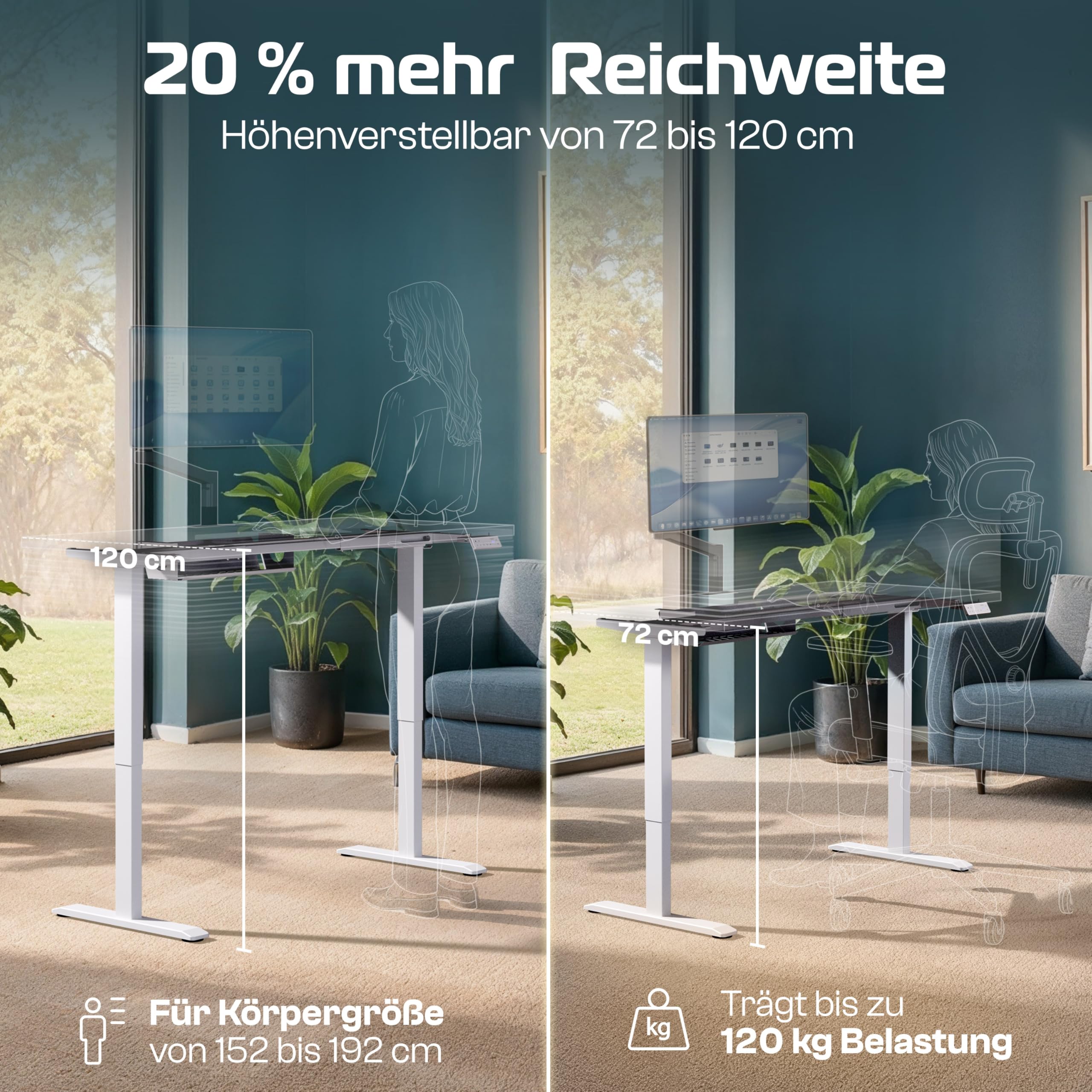 CLOUVOU ProDesk Schreibtischgestell höhenverstellbar elektrisch [TESTSIEGER] Dual-Motor Höhenverstellbarer Schreibtisch Gestell (120kg Tragkraft) mit Memory-Funktion, 2xUSB und Kabelversteck