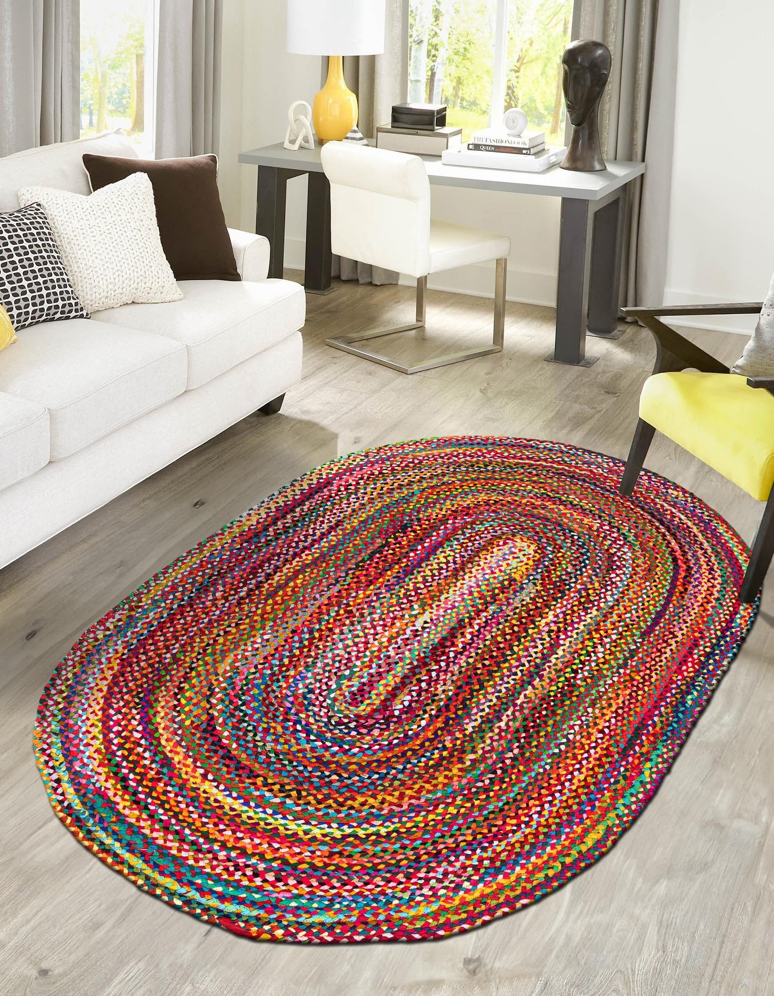 Indischer handgefertigter rechteckiger Teppich aus mehrfarbiger Baumwolle, mehrfarbig, Schlafzimmergröße, 69 cm x 120 cm