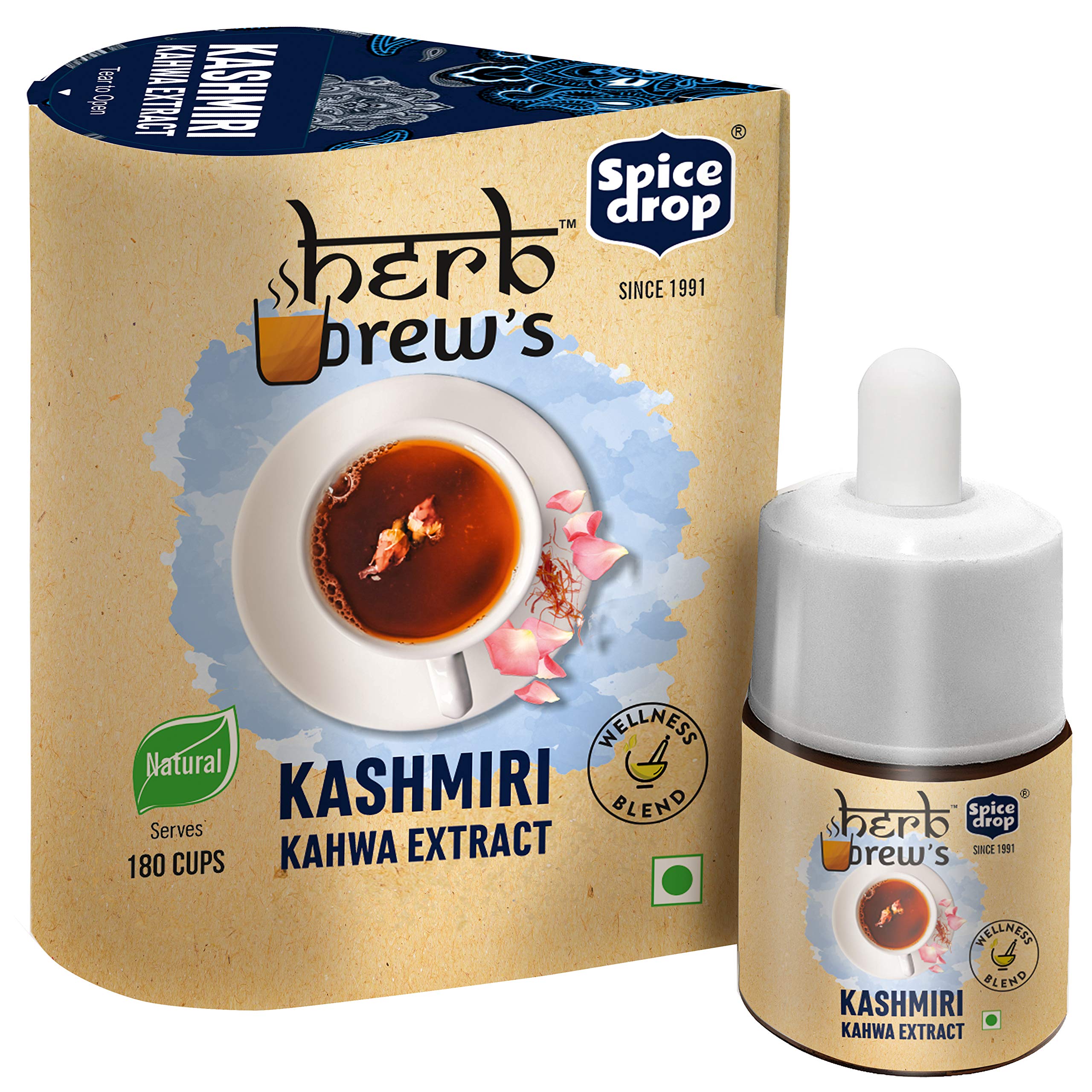 SPICE DROP Herb Brews Kashmiri Kahwa Extract for Green Tea, 5ml (180 drops)