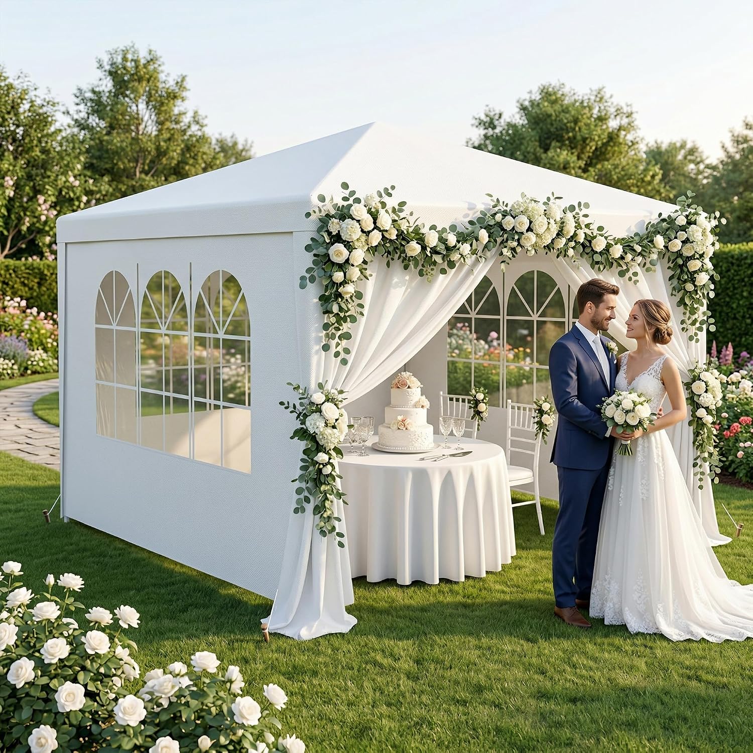 LEMY Party Tent,10'x10' Outdoor Gazebo Canopy Tent with Removable Sidewalls Windows,White Waterproof Heavy Duty Tent for Party,Wedding,Events,Beach,BBQ