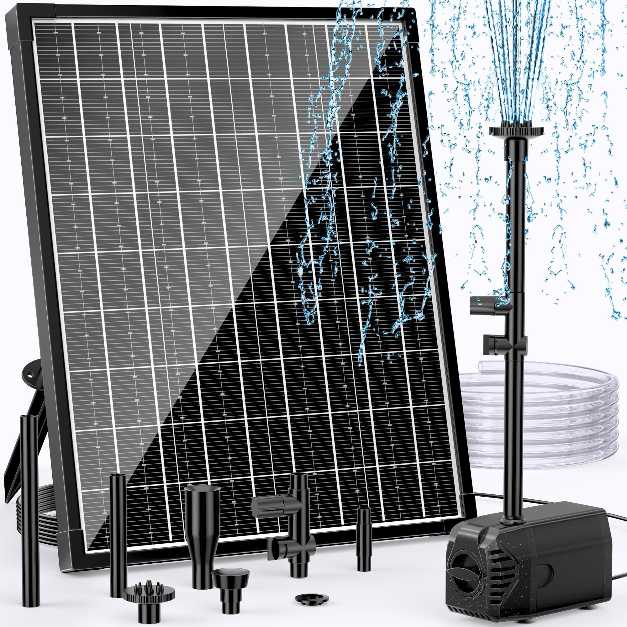 Photo 1 of POPOSOAP Solar Water Fountain Pump, 30W Solar Pond Pump 160GPH Adjustable Flow, Dry-Run Protection, 16.5Ft Cord /6.6Ft Tubing for Pond/Waterfall/Garden/Hydroponics-P130H