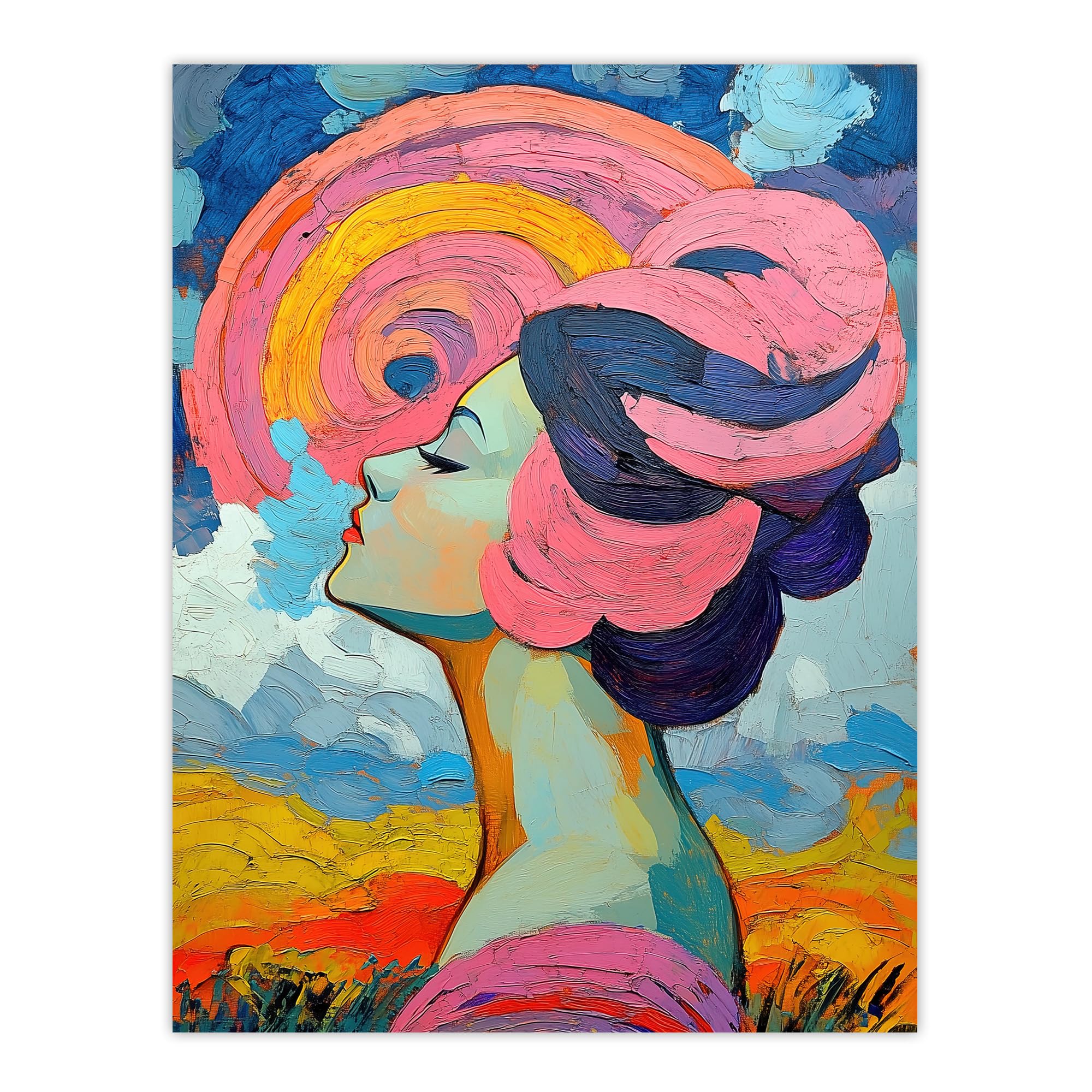 Artery8 Woman Portrait Sunset Summer Bliss Conceptual Art Living Room Large Wall Art Poster Print Thick Paper 18X24 Inch