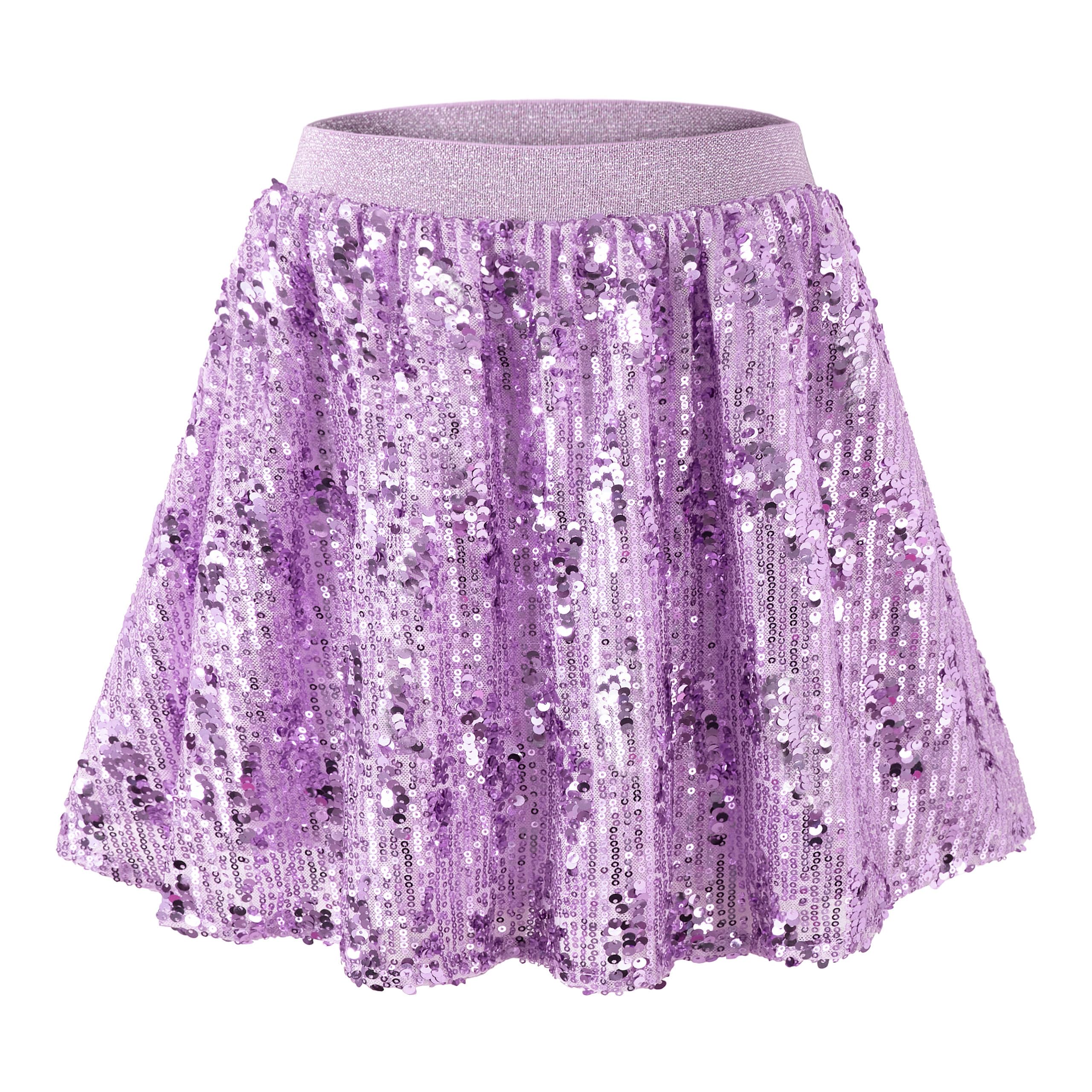 Rolanko Girls Sequin Skirt with Shorts, Sparkly Skort Elastic Waist 5-12Y