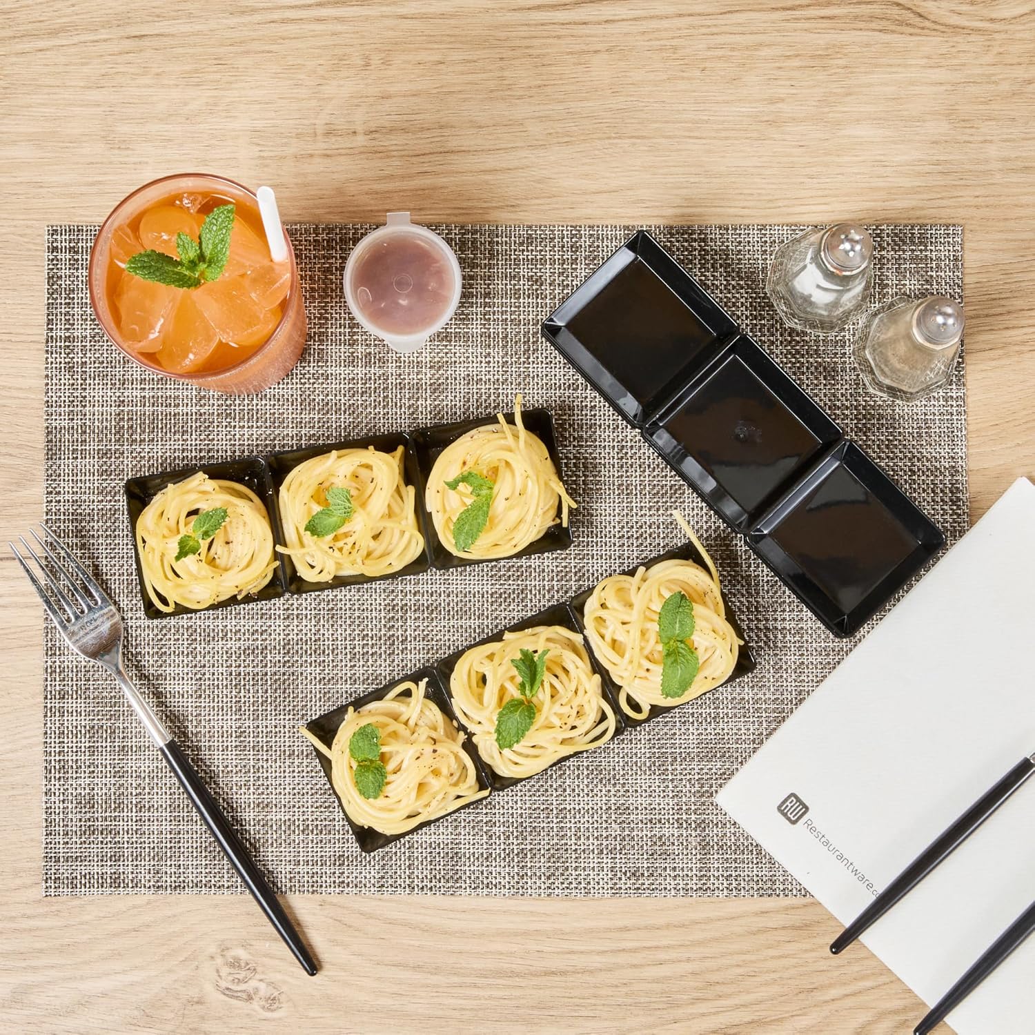 Restaurantware 7.5 x 2.5 Inch Sauce Trays 20 Disposable Divided Serving Plates - Lids Sold Separately Disposable Black Plastic 3 Compartment Serving Dishes For Condiments Appetizers Or Snacks