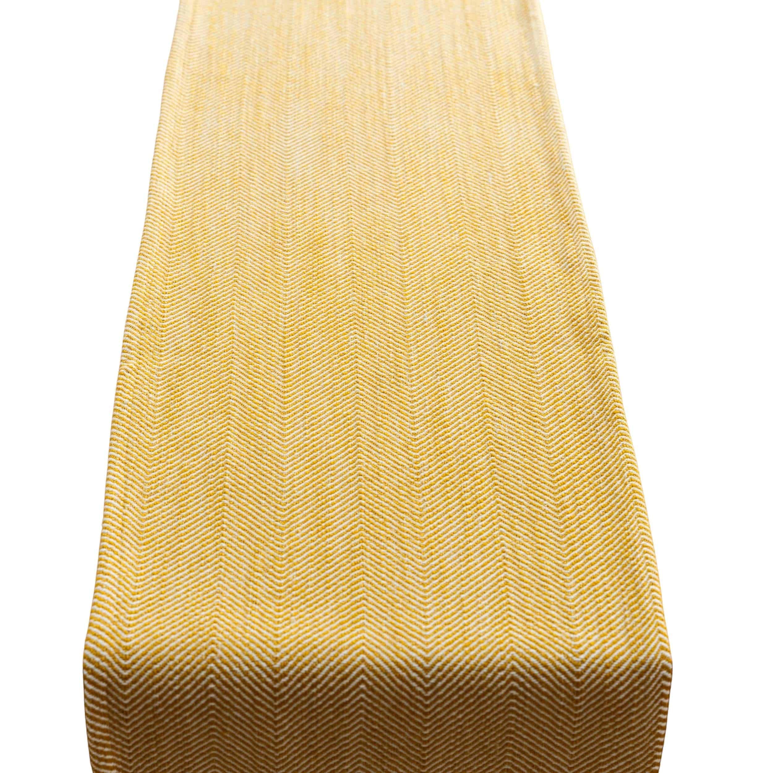 Faux Wool Linen Blend Herringbone Table Runner. Minimalist Classic Ochre Yellow Kitchen Accessory. Available in Two Sizes (30cm x 180cm)