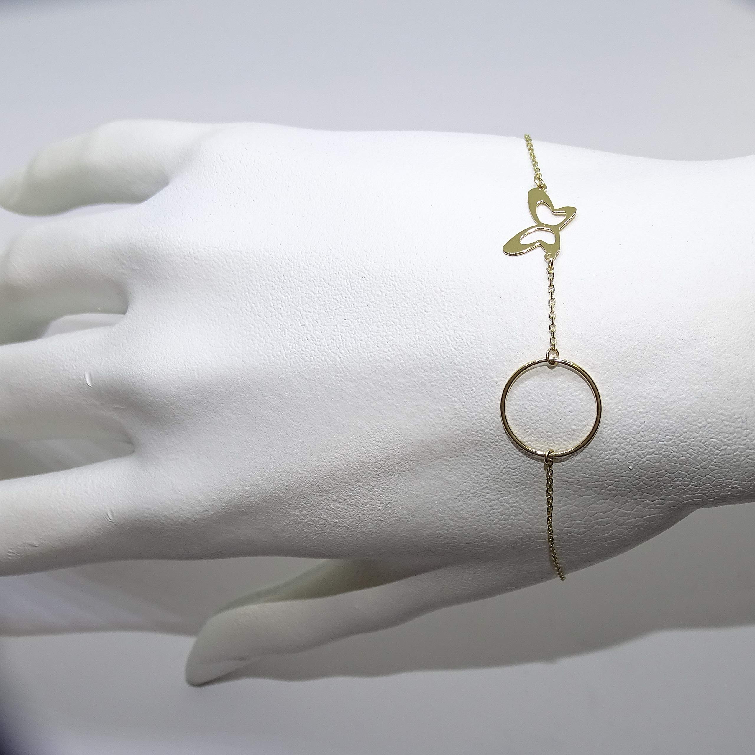 Never Say Never Pulsera de Oro Amarillo con Karma y Mariposa de 19.00cm Que se Puede Poner a 16.00c. Cierre reasa