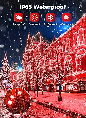Miniatura 2 de Minetom Luces de Cadena Solares para Exteriores, 40 pies 100 Luces LED de Cadena Alimentadas por Energía Solar con 8 Modos de Iluminación, Luces Rojo