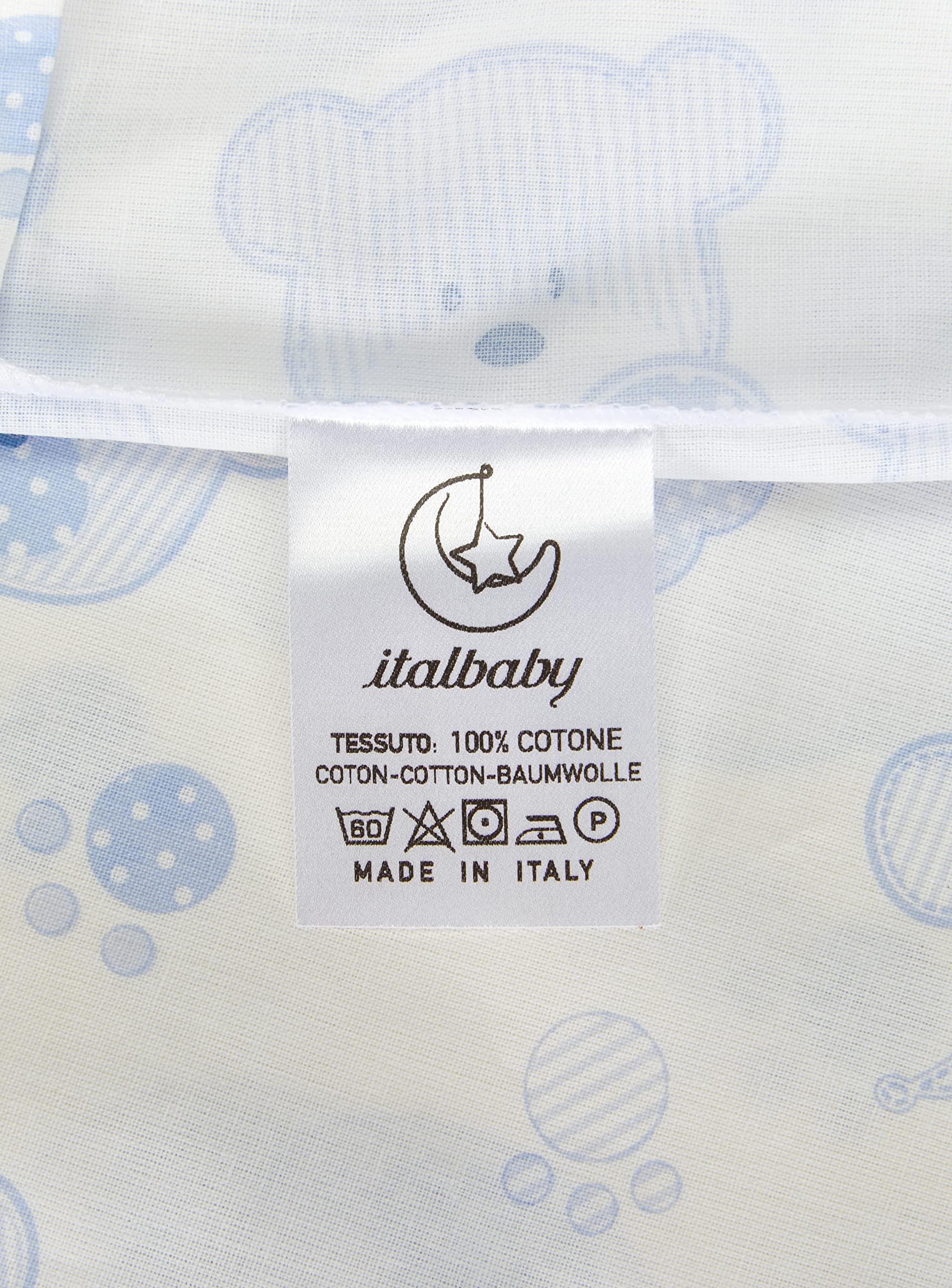Italbaby 020.1000-004, Lenzuolino completo 3 pezzi, In cotone, Fantasia tenerezza azzurro