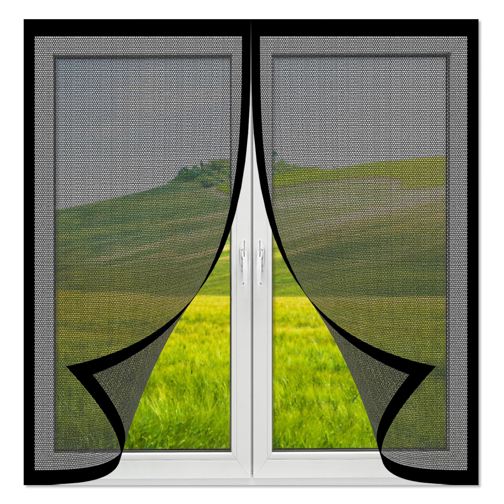 Mosquito Net for Window 146 x 118 cm Magnetic Fly Insect Screen Without Drilling Shuts Automatically for All Windows, Black
