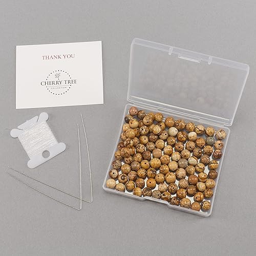 Miniatura 2 de Cherry Tree Collection 100 cuentas redondas de jaspe de imagen de 0.315 pulgadas para la fabricación de joyas, incluye caja de almacenamiento,
