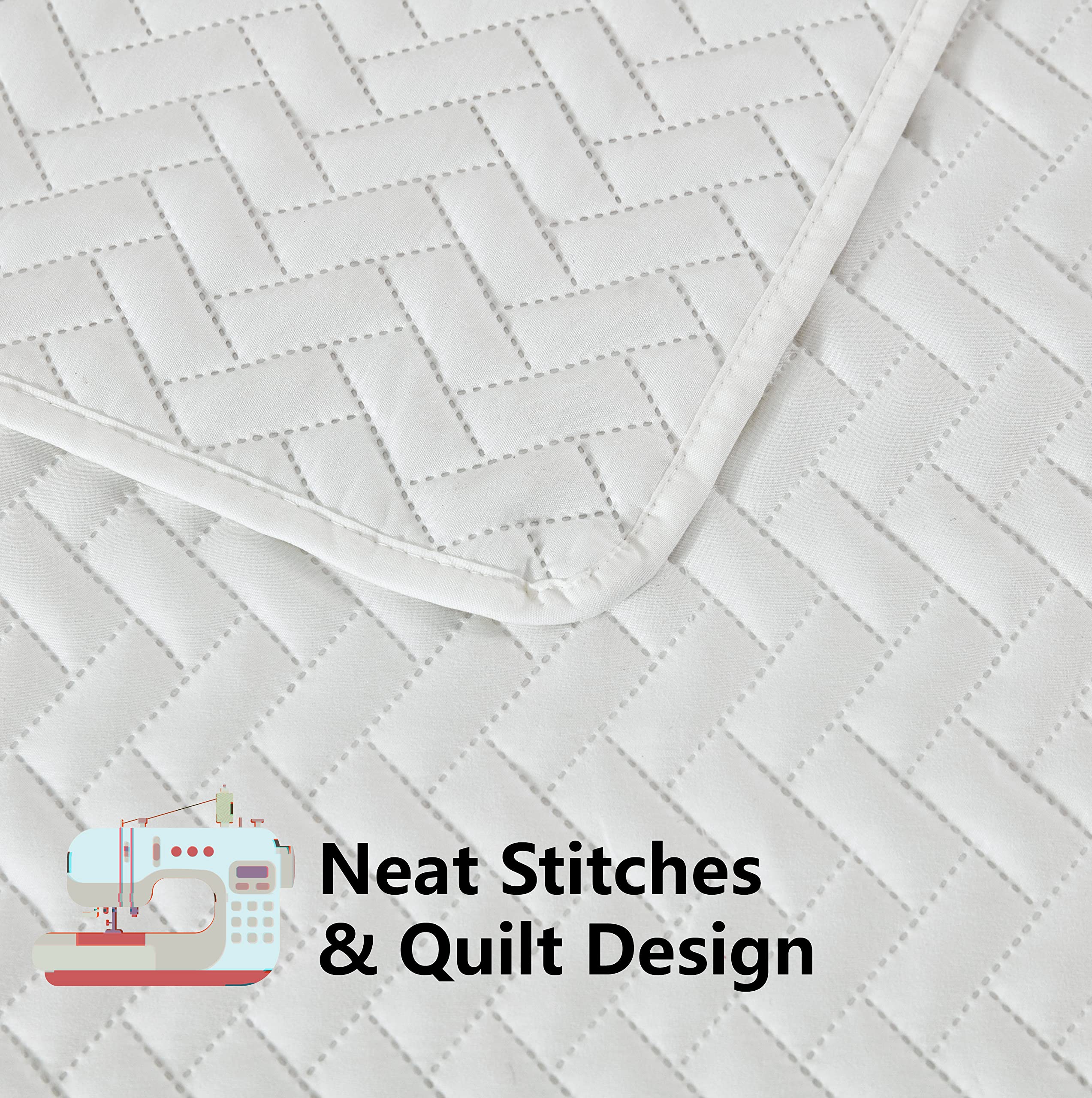 Maple&Stone Summer Quilt Set Queen Size, Lightweight Off-White Bedspread Ultrasonic Chevron Pattern Light Coverlet for All Season Comforter Bedding Decor - 3 Piece Full Bed Cover Sets