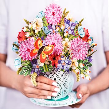 Paper Love HugePop Spring Bouquet Pop Up Card, With Detachable Paper Flower Bouquet, Gift for Birthday, Wedding, Anniversary, Graduation, Get Well, Thank You, All Occasion - Jumbo 10 x 14 Cover