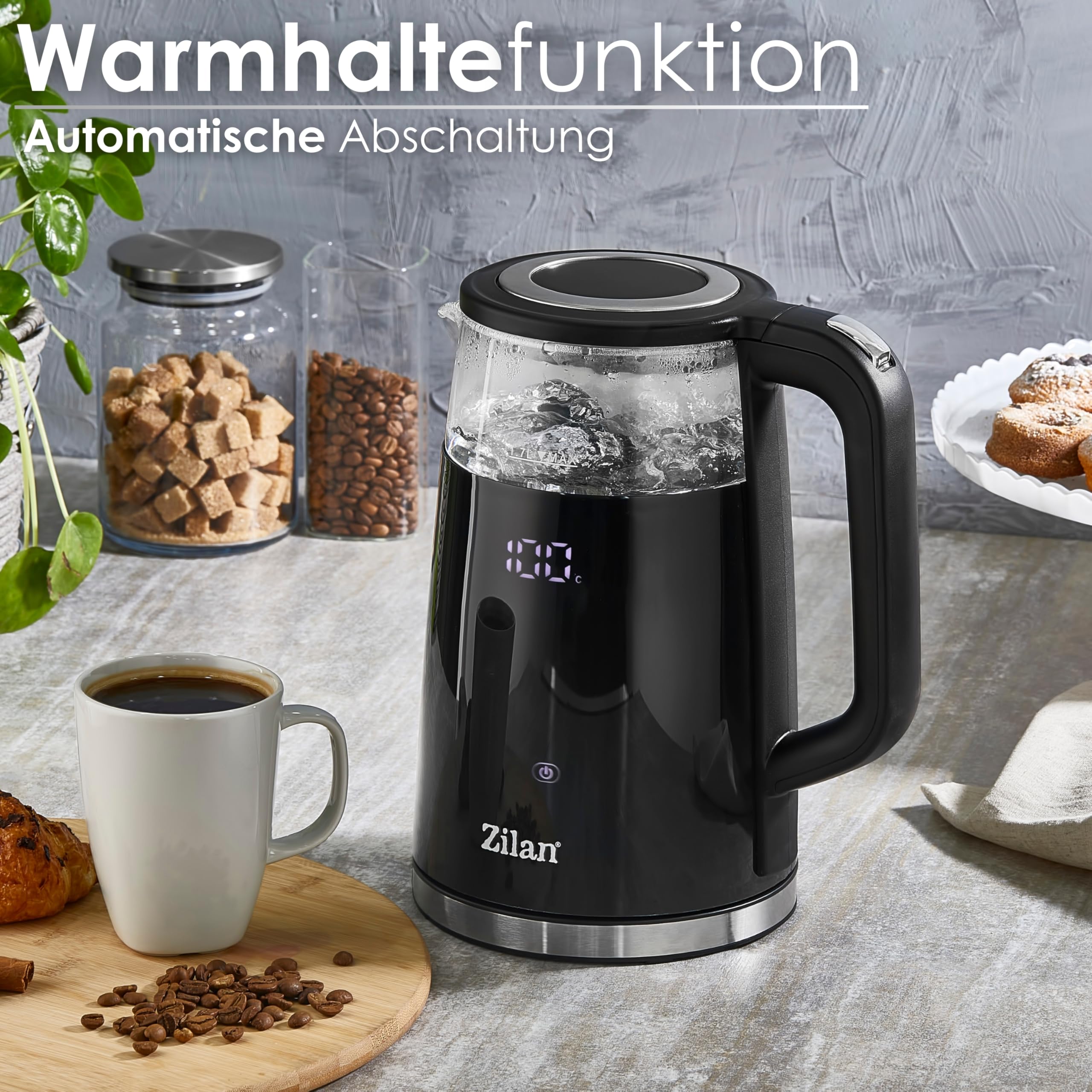 Cloer 4429 Glazen Waterkoker voor 1,7 liter, 2200 W, LED