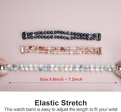 Miniatura 6 de Wongeto Compatible con correas Fitbit Luxe, pulsera elástica de perlas estirable de moda hecha a mano para mujeres, correa de reemplazo para