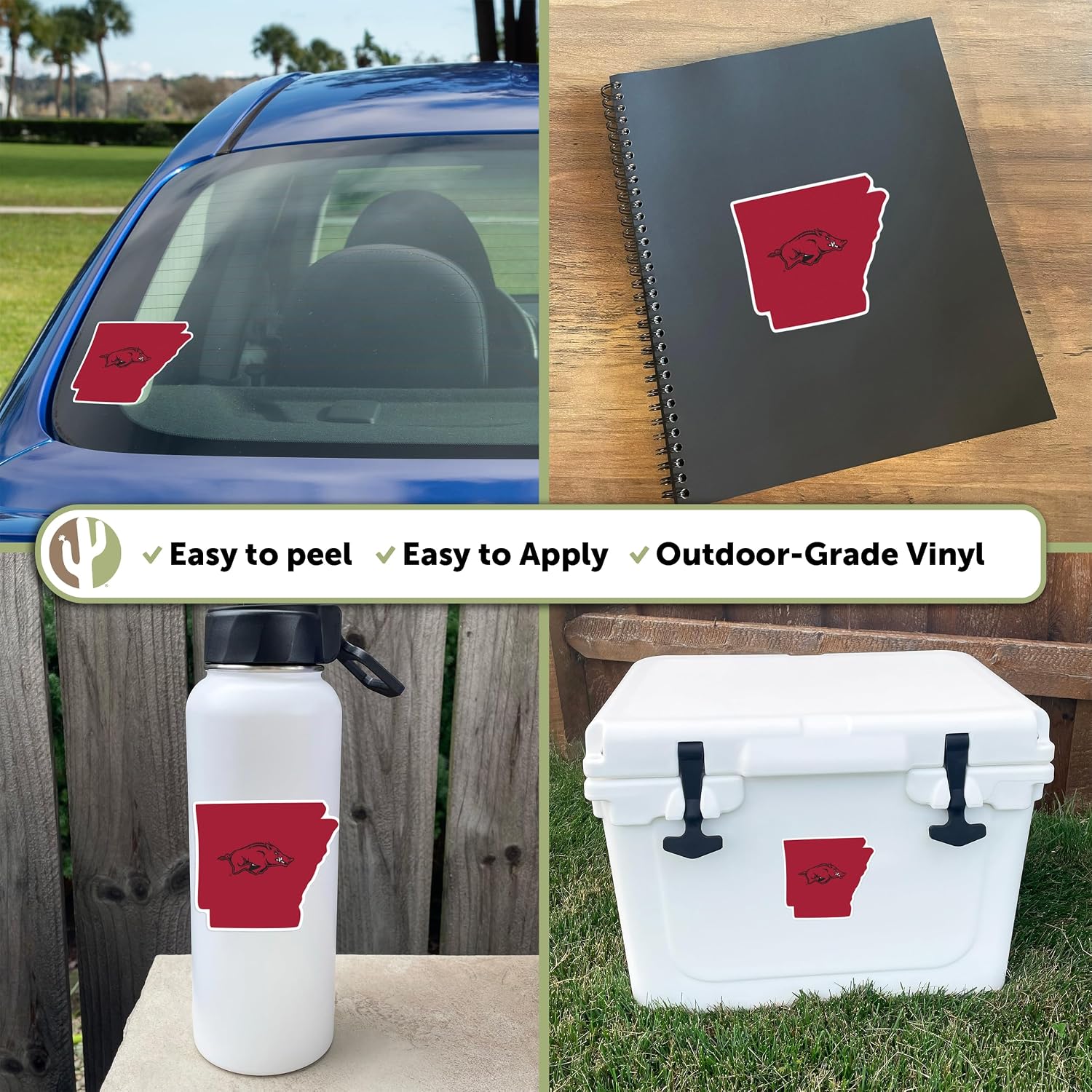 Desert Cactus University of Arkansas Sticker Razorbacks U of A Hogs Vinyl Decal Laptop Water Bottle Car Scrapbook (State Border Sticker)