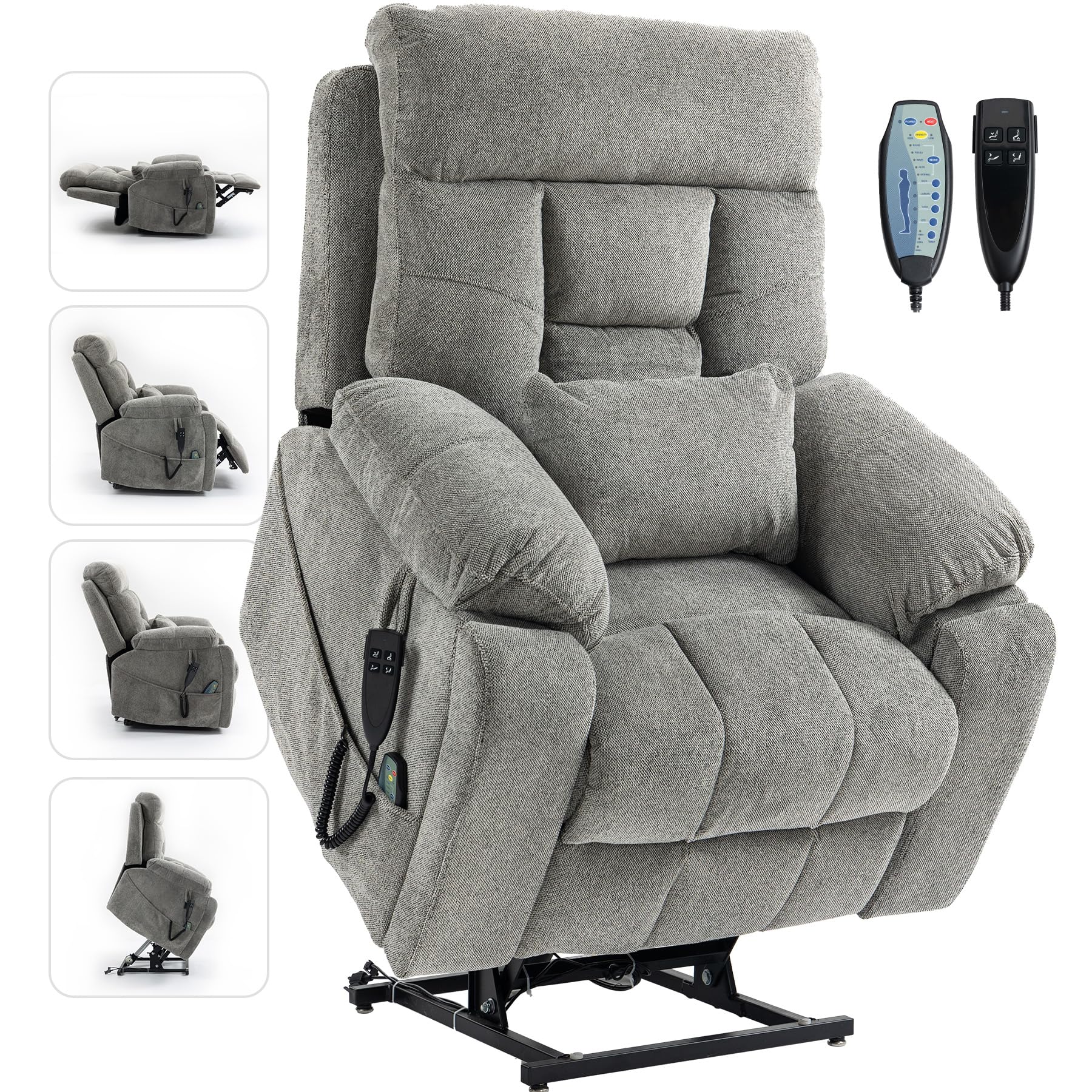 HBUI Large Power Lift Chairs Recliners for Elderly with Heated and Massage, Lazy Boy Recliner Chair with 26in Extra Wide Seat, Hidden Cup Holder, Side