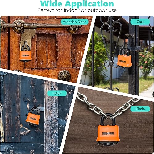 Miniatura 6 de KAWAHA Candados laminados impermeables 9140-4P con llave (resistentes, con llave similar, cuerpo de acero laminado con caja termoplástica) para