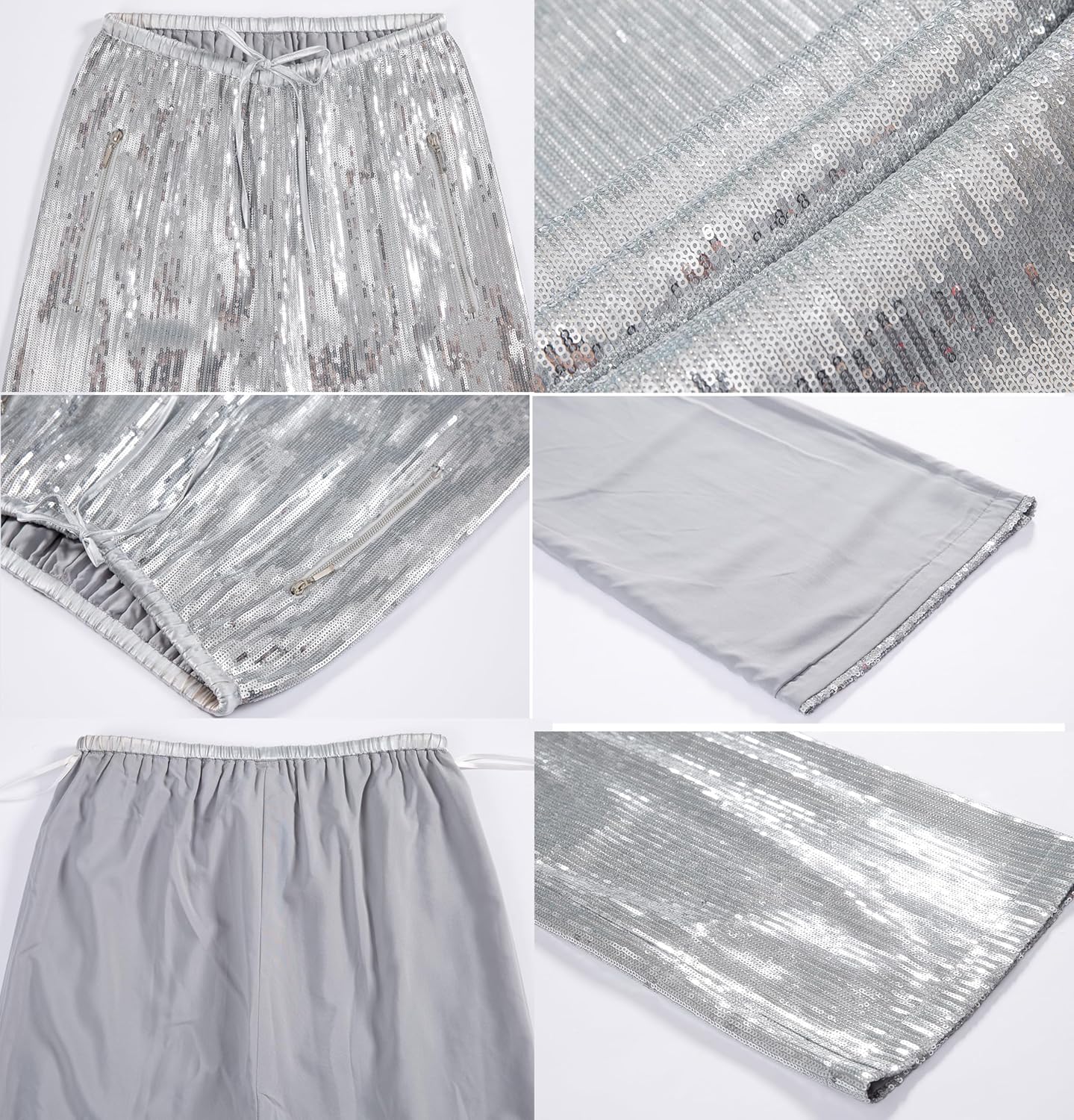 Women's Sequin Pants Shiny Sparkly Party Club Night Out Metallic Casual Wide Leg Pants Trousers - Image 6