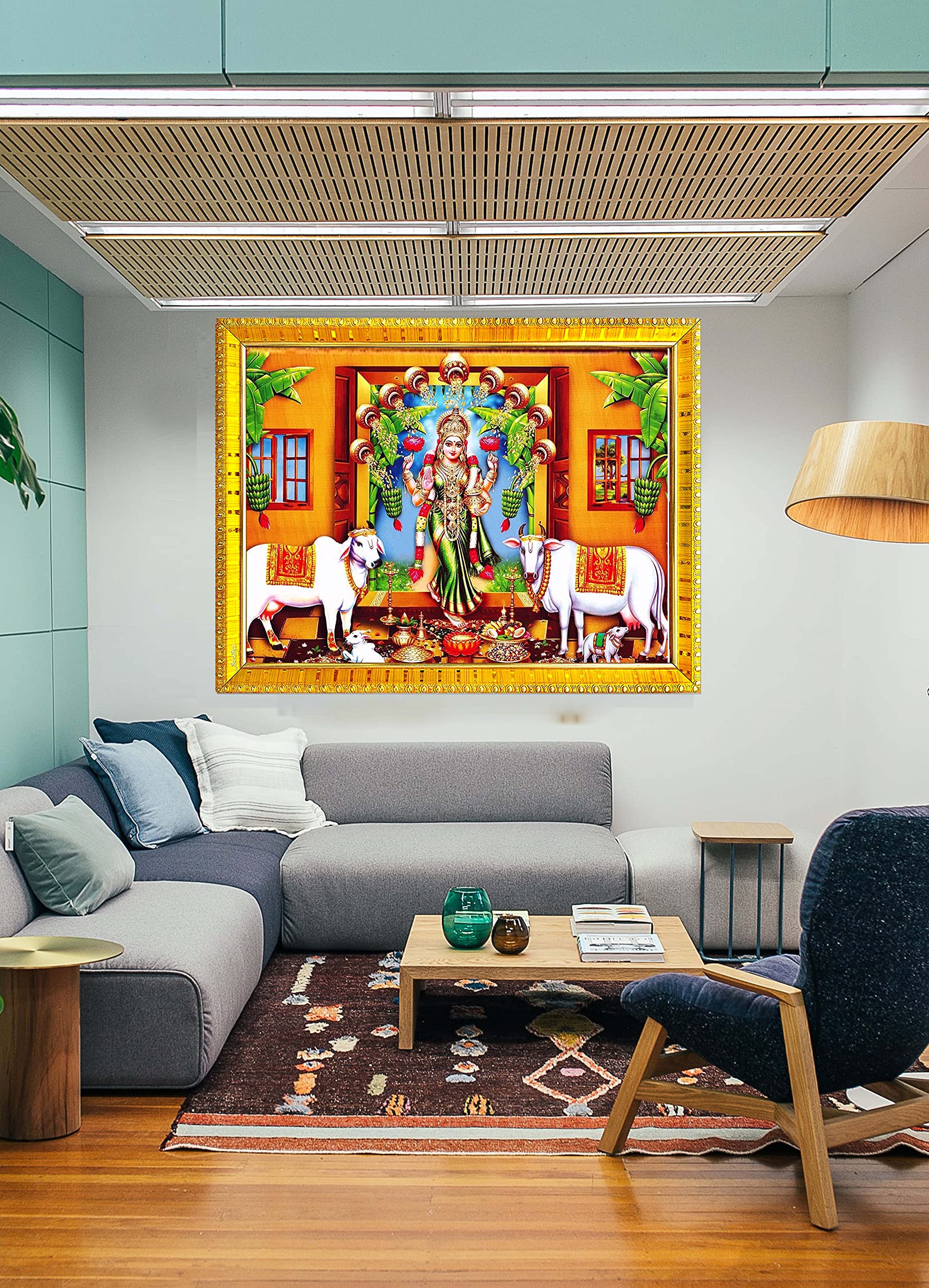 zig zag Gruha Lakshmi duża ramka na zdjęcia na ścianę / stół / Pooja rozmiar pokoju duża ramka na zdjęcia (40 x 61 cm, szkło akrylowe), złota