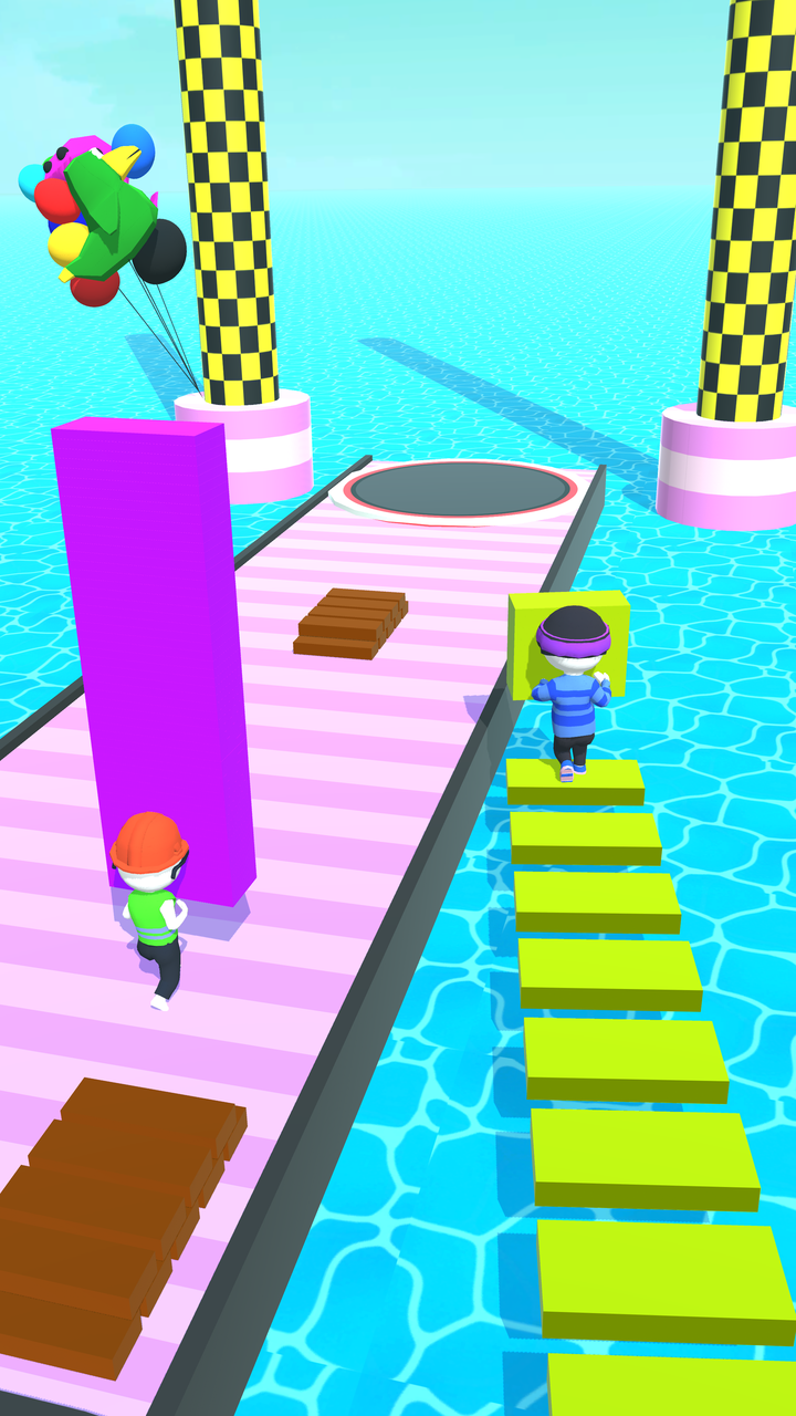 Shortcut run rush cube 3d roof runner rails game high tower bridge