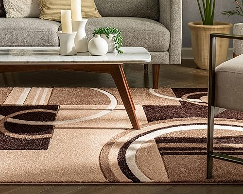 Miniatura 8 de Alfombra de felpa con círculos geométricos grises y rojos de Well Woven - Galaxy Waves 60010