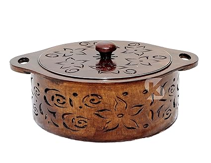 KINGSMAN STORE Wooden Casserole Box for Roti | Hot Box for Kitchen Hot Pot Roti Box with Stainless Steel Hot Food Easy to Store
