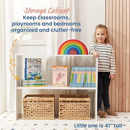 Miniatura 4 de ECR4Kids Streamline Gabinete de almacenamiento de doble cara con 2 estantes, 30 pulgadas, pantalla de doble cara, color blanco lavado