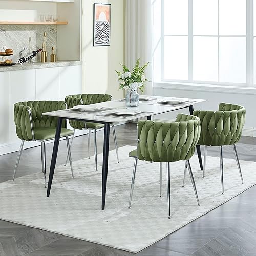 Miniatura 55 de Juego de 2 sillas de comedor de terciopelo, sillas tapizadas tejidas para sala de estar, sillas modernas de cocina y comedor, sillas decorativas de