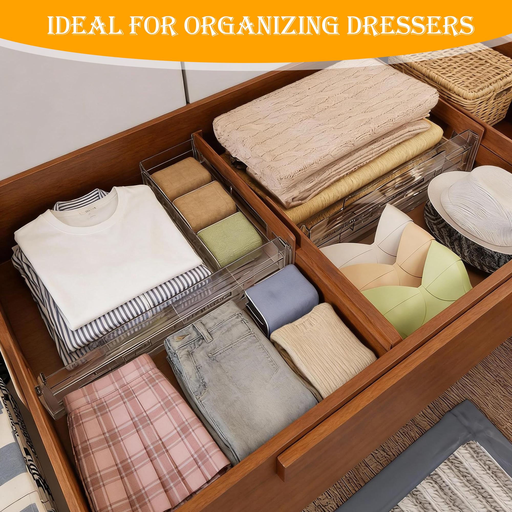 Separadores De Cajones Ajustables 8 Piezas 28,5-50,5 Cm Transparentes Organizador Cajón
