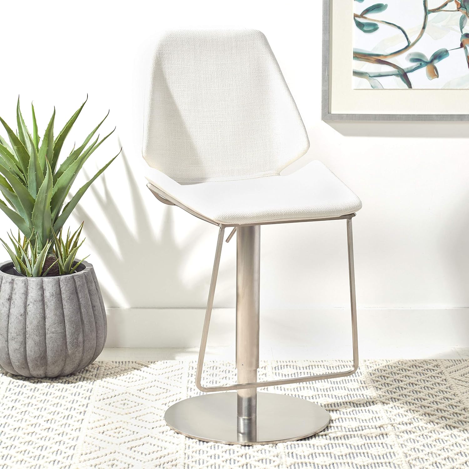 SAFAVIEH Home Collection Pierro White Faux Leather/Gold Adjustable Gas Lift Bar Stool