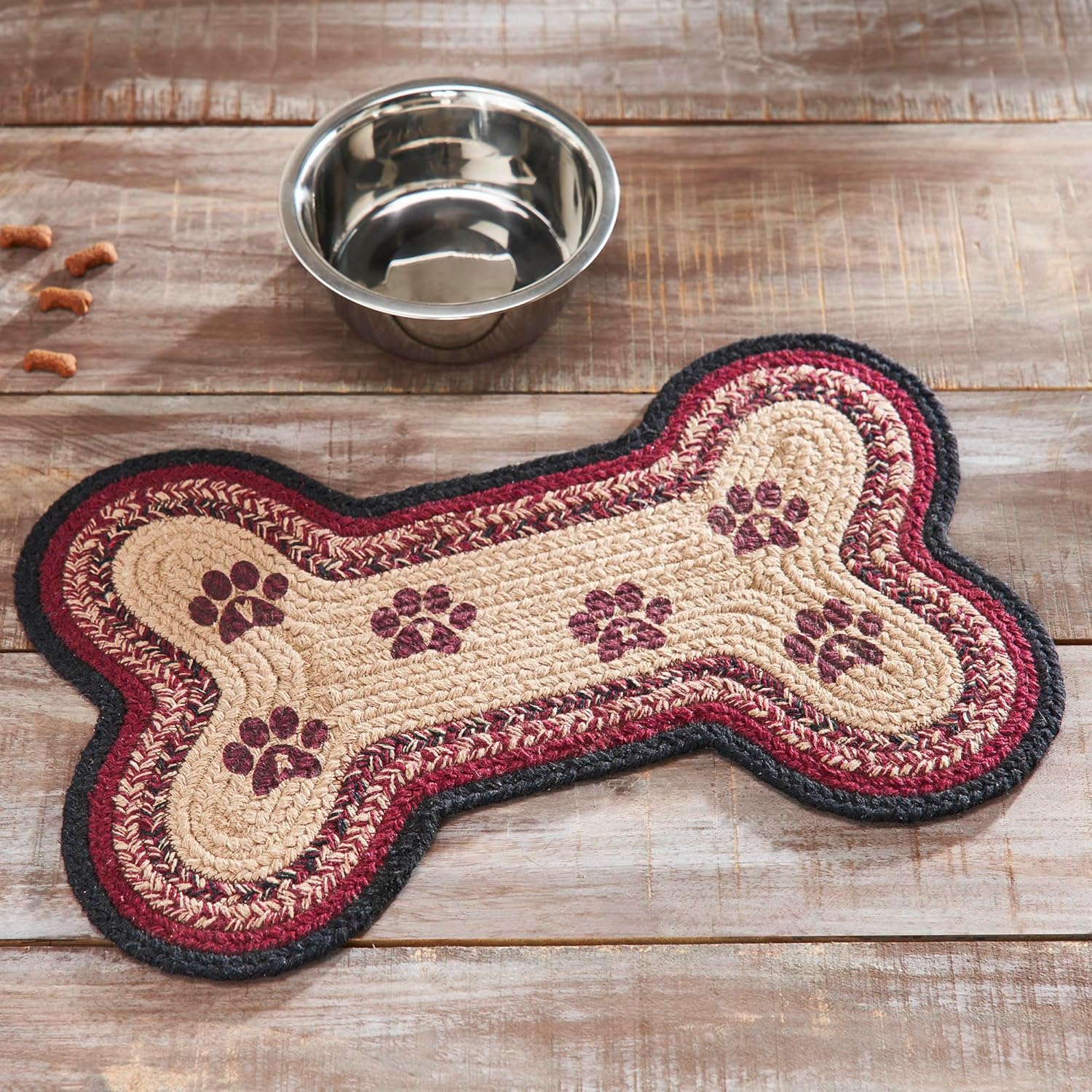 VHC Brands Braided Cotton Rug Medium, Cotton Area Rug, Accent Rug, Floor Decor, Connell Collection, Bone Shape 15x23, Burgundy