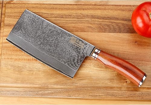 Miniatura 10 de SUNLONG Carne Cleavers 7 pulgadas Damasco Vegetales Cuchillo Japonés Martillado Damasco Acero Sangre, Mango