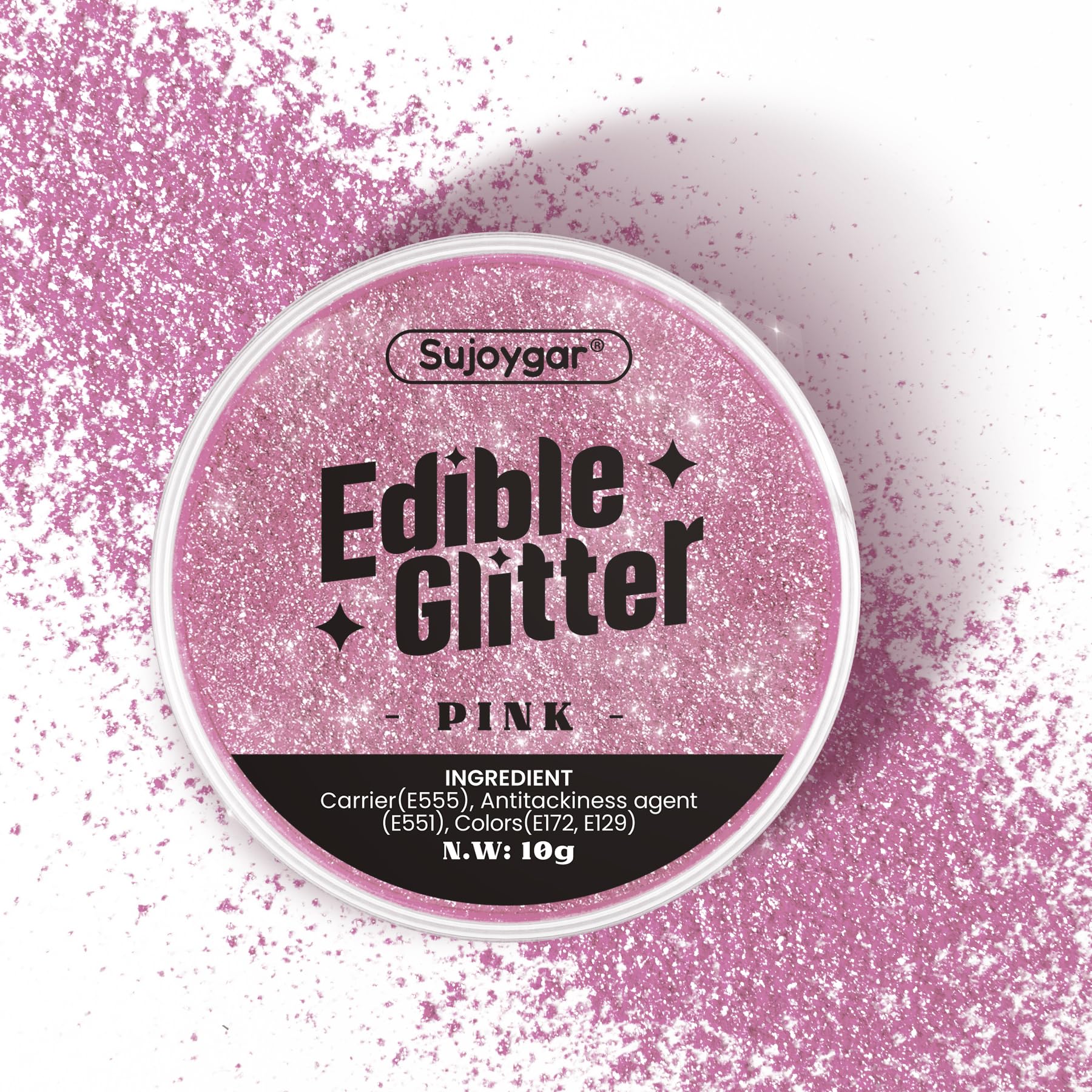 (10g) Pink Edible Glitter for Cocktails, Drinks, Cakes - 100% Food Safe Pink Cake Glitter Dust Edible Bulk - Valentines Food Chocolate Baking Decoration Wedding Girls Party - No Taste