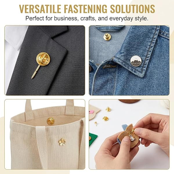 50 Pezzi Chiusure per Spille a Farfalla con Spilli in Metallo Dorato, Kit per Creazione di Gioielli e Artigianato Fai da Te, Fermagli di Ricambio per Spillette Smaltate e Distintivi, Oro - 3