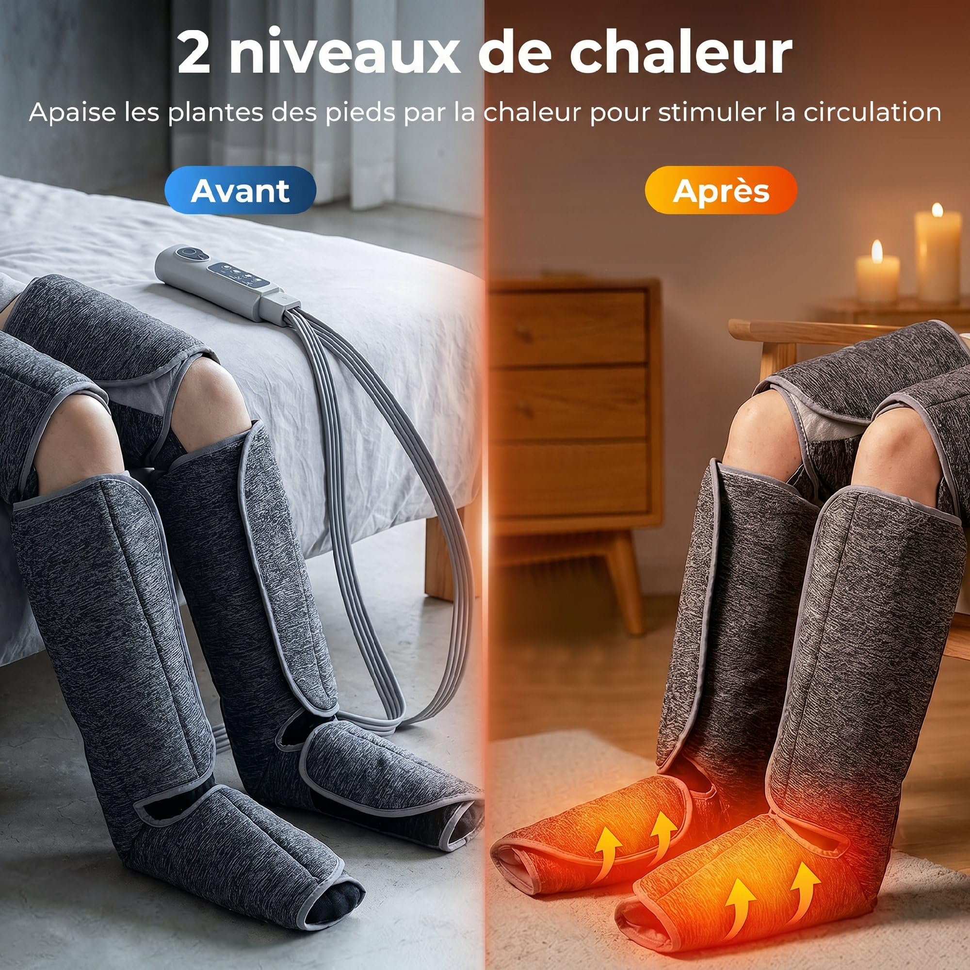HOMCOM Masseur de jambes, masseur de compression pour les mollets, les genoux, les pieds avec chaleur, 3 modes automatiques, 3 intensités, soulage circulation/douleur, cadeau hommes/femmes