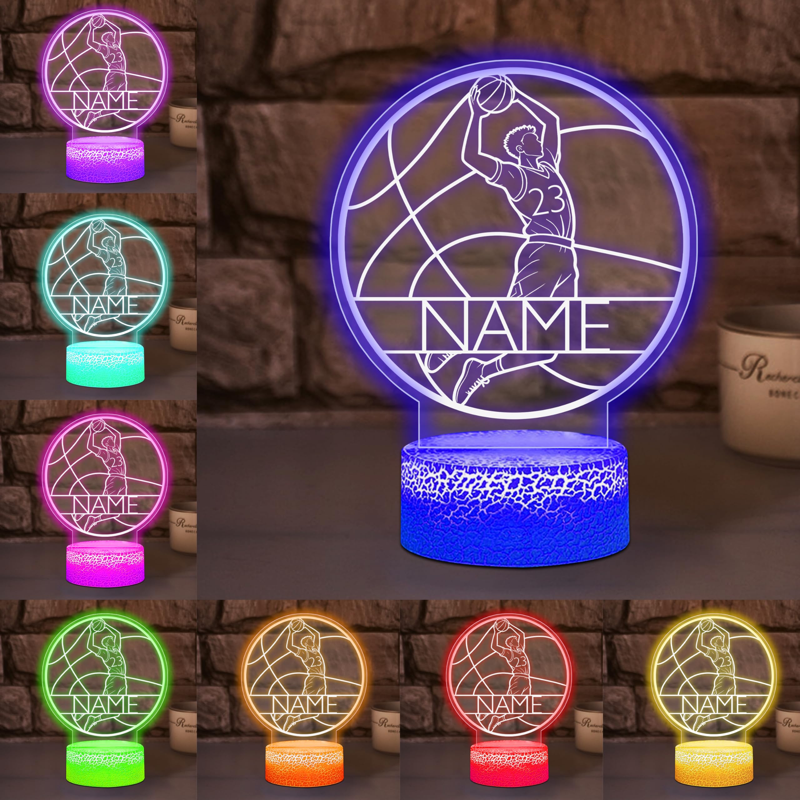 AHROZHOUIK Personalised Acrylic Basketball Player Night Light Custom Name Number Funny Sport Themed Neon Sign for Home Bedroom Decor Gifts for Family Friend Basketball Lovers Birthday Xmas (Style 24)