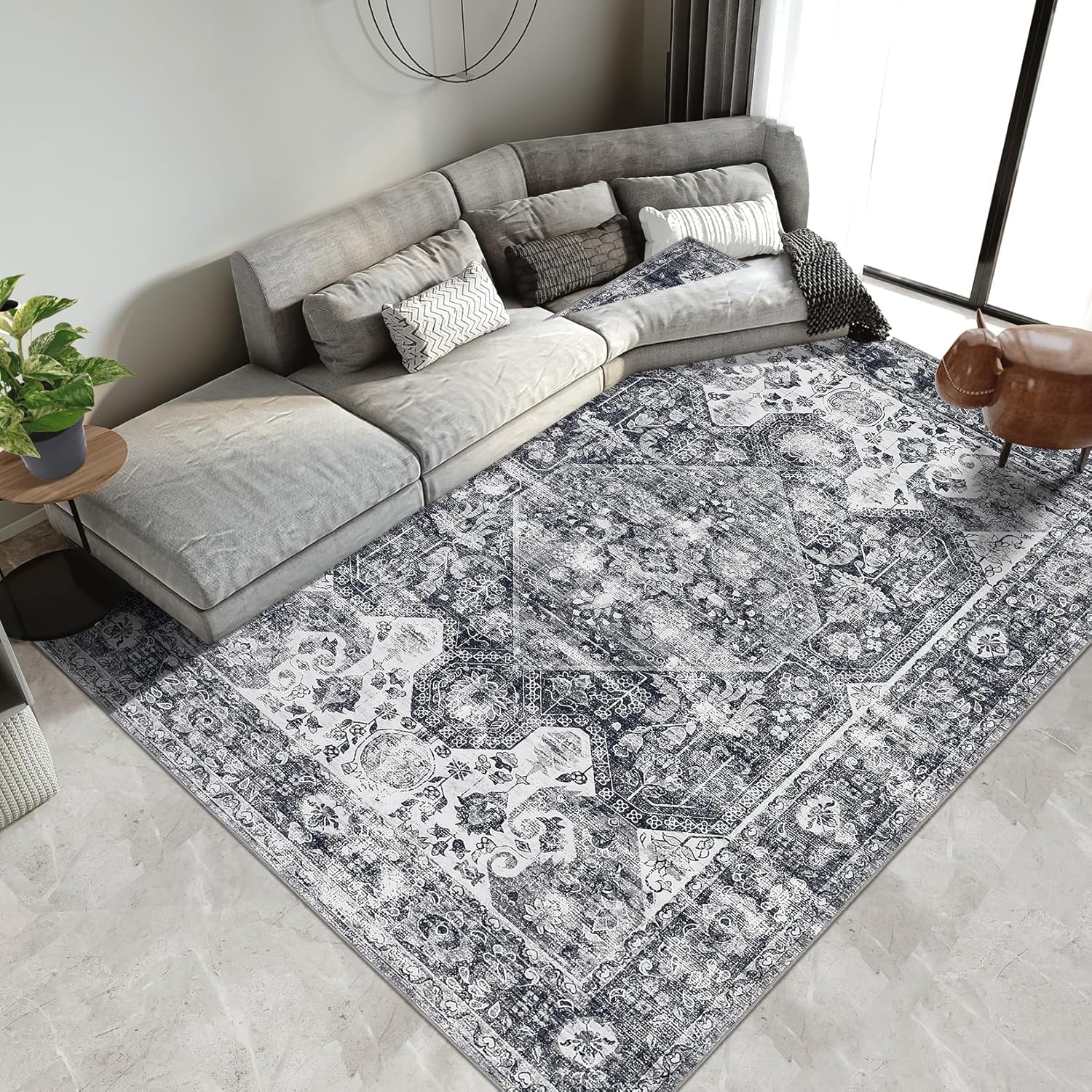 8x10 Ft Large Washable Vintage Area Rug Soft Faux Wool