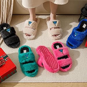 Chaussons Fourrés Femme Hiver-Pantoufles Chaudes à Semelle Épaisse Style Mules-Chaussures D