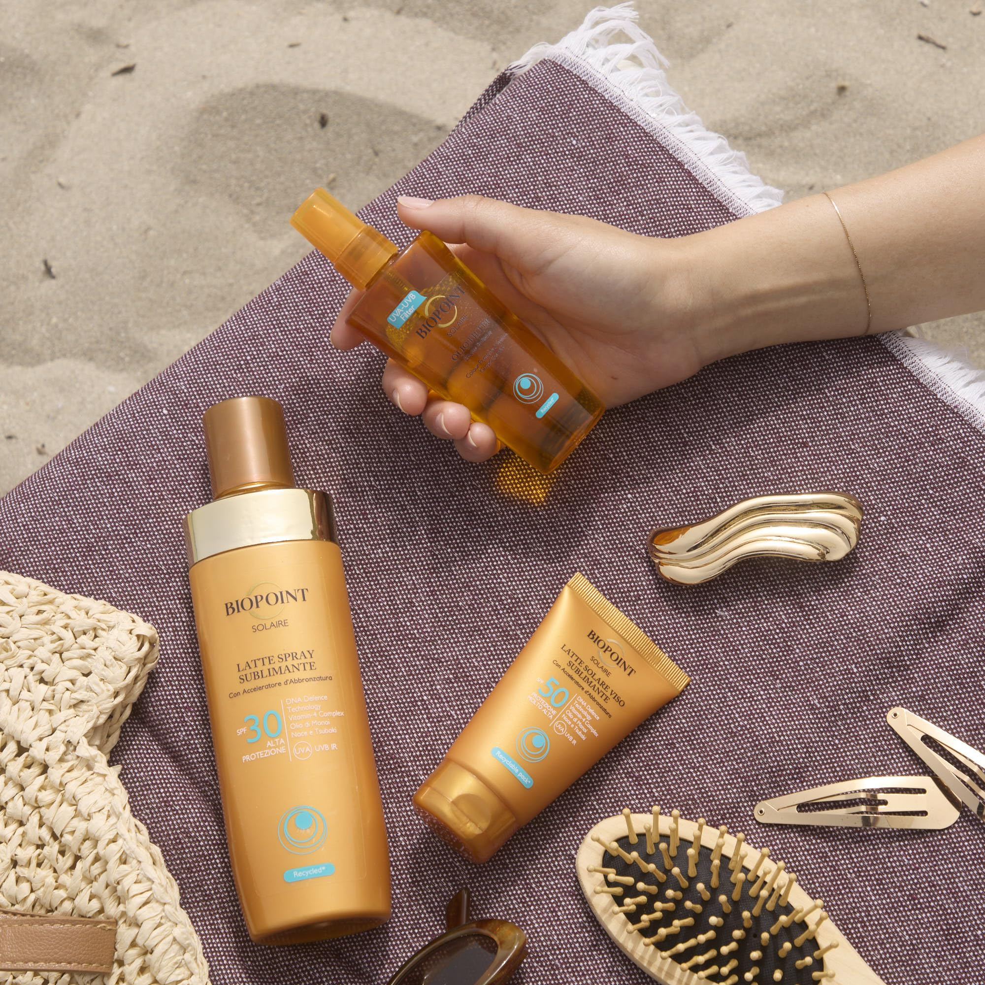 Biopoint Solaire Farbstoffspray SPF 30 mit Bräunungsbeschleuniger, antioxidativ und feuchtigkeitsspendend, gibt eine goldene und glänzende Haut, 250 ml