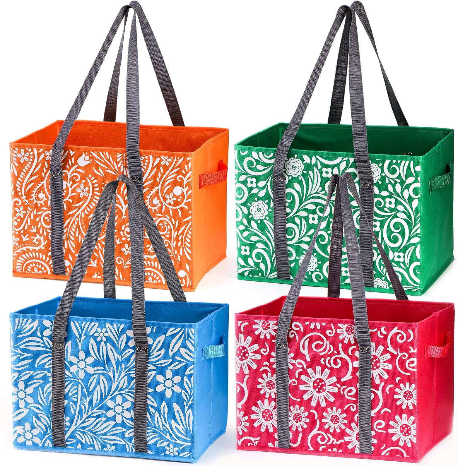 yarlung 4 Pack Reusable Grocery Bags, Collapsible Large Storage Box Bag with Reinforced Bottom and Handle, Heavy Duty Foldable Shopping Tote Bags for Groceries, Clothes, Toys Organizer