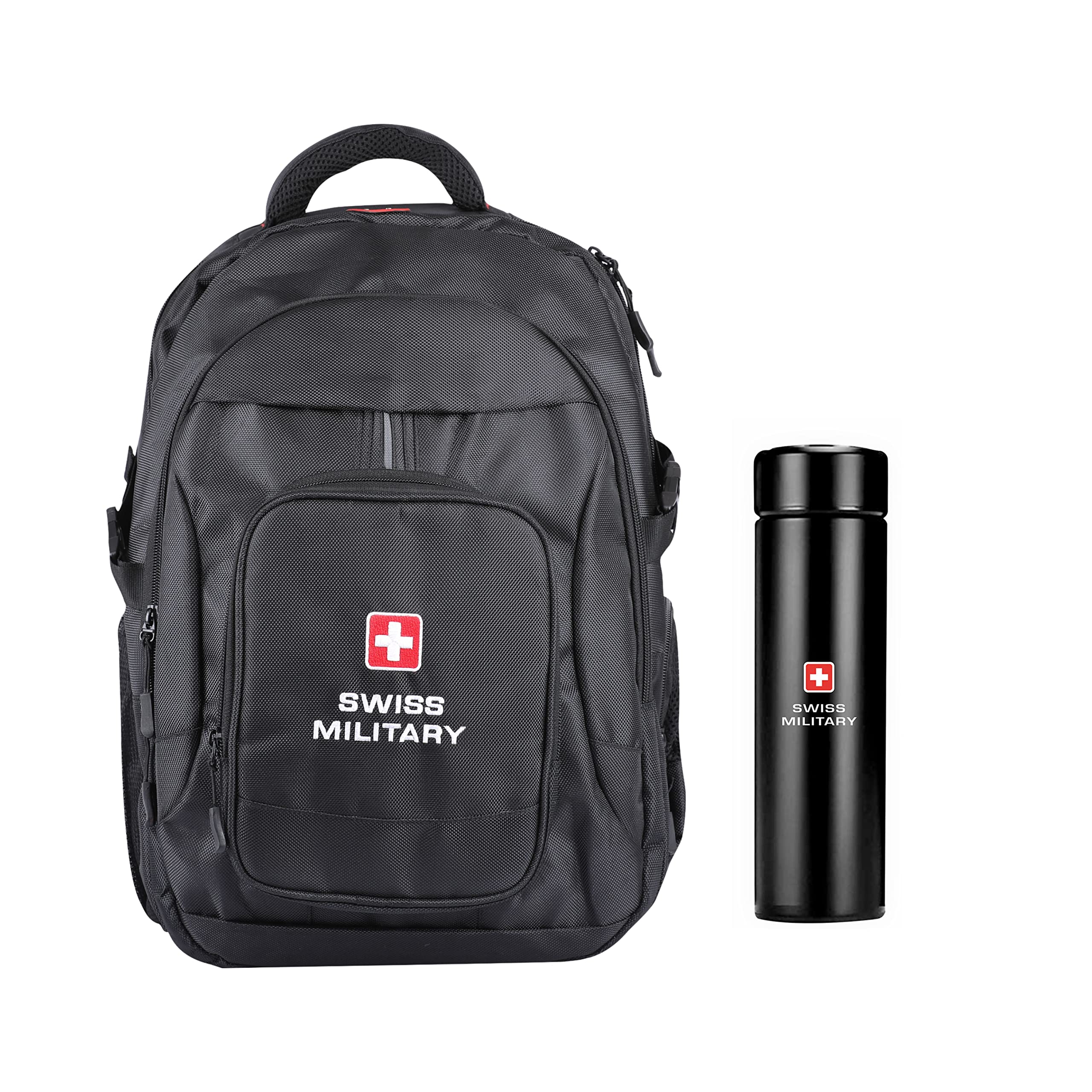 Swiss MilitaryCombo Pack of Laptop Backpack and Digital Vacuum Flask (LBP58+SMF5 , Black)