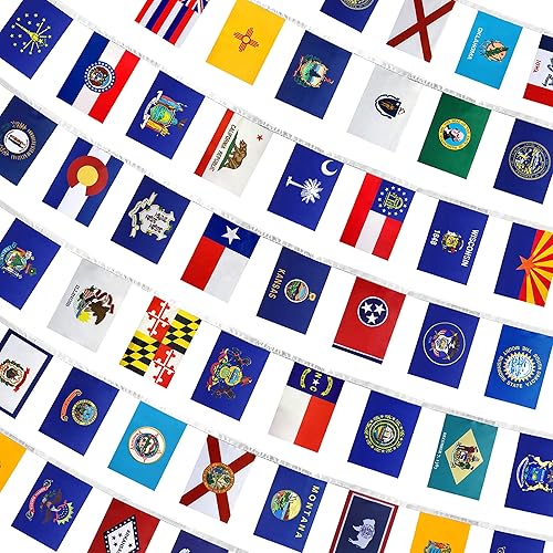 Miniatura 1 de WEITBF Juego de banderas de cadena de Estados Unidos 50, 5 x 8 pulgadas, 68 pies